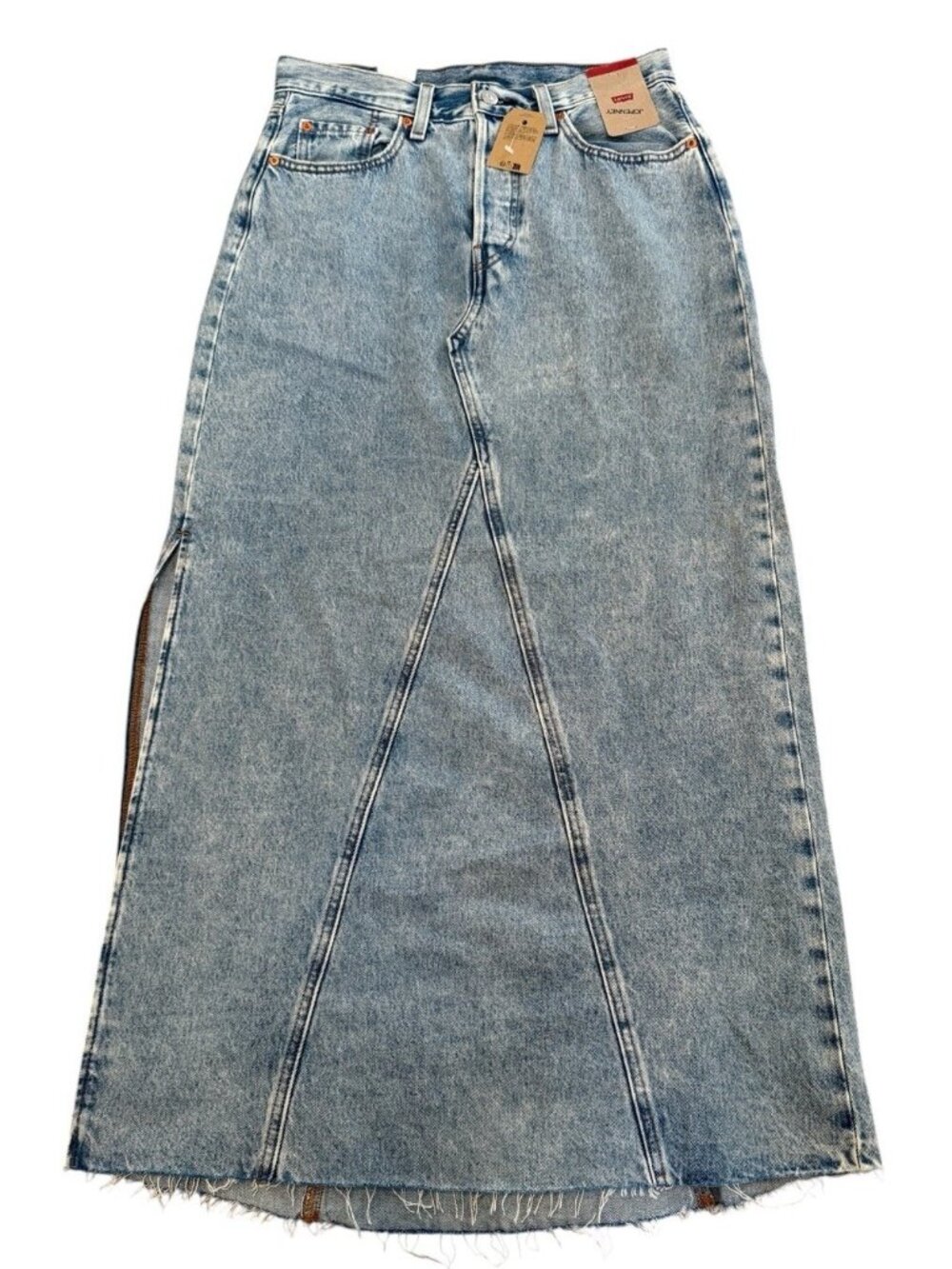 Levi's Sz 30 Womens Iconic Maxi Denim Button Fly SKIRT Long Mid Rise Relaxed T14